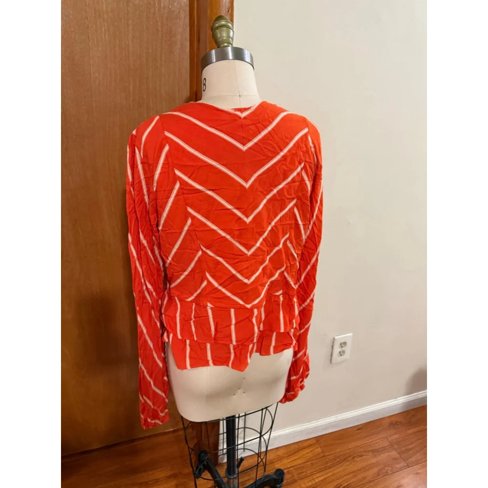 Women's Free People Orange White Striped Blouse Size L